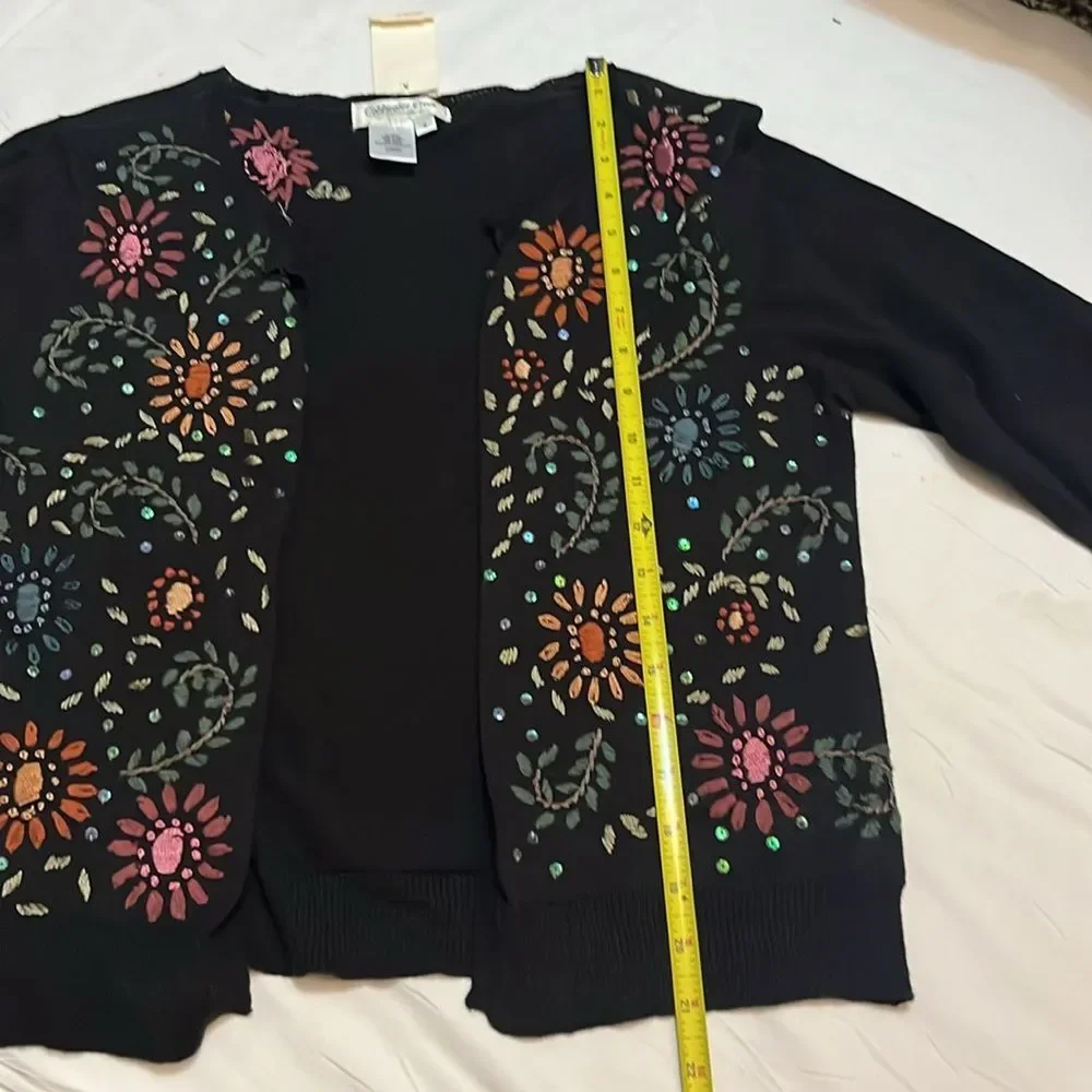 Coldwater Creek Black Floral Embroidered Blazer